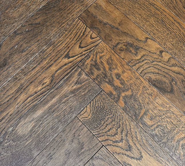 Dark Brown Brushed Oiled Engineered Herringbone Flooring