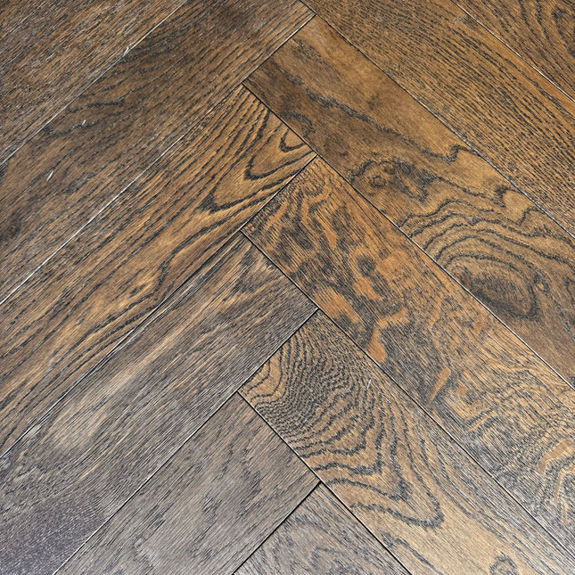 Dark Brown Brushed Oiled Engineered Herringbone Flooring