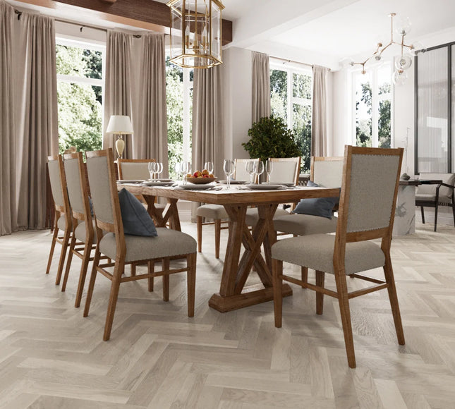 White Washed Brushed Lacquered Engineered Herringbone Flooring