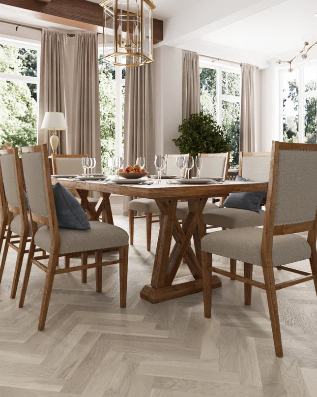 White Washed Brushed Lacquered Engineered Herringbone Flooring