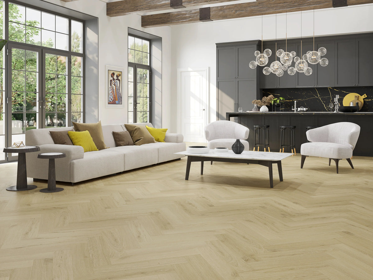 Nordic White Scandinavian SPC Herringbone Click Flooring