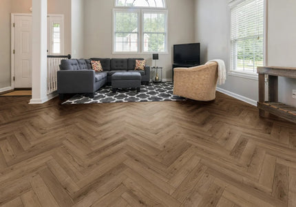 Smoked Oak Designer Herringbone Laminate Flooring