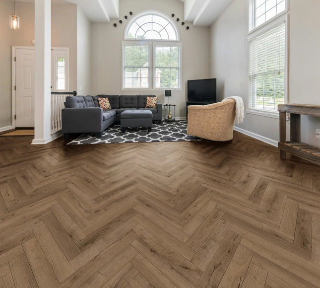 Smoked Oak Designer Herringbone Laminate Flooring