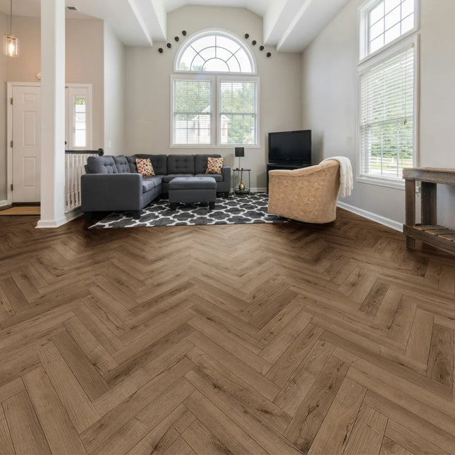 Smoked Oak Designer Herringbone Laminate Flooring