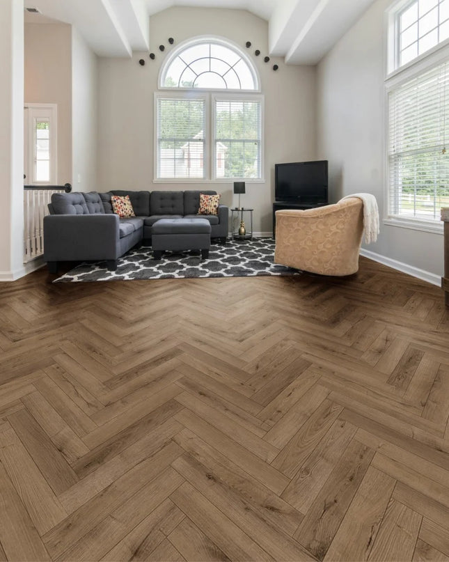 Smoked Oak Designer Herringbone Laminate Flooring