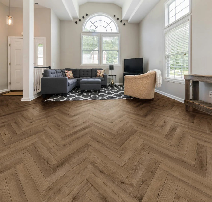Smoked Oak Designer Herringbone Laminate Flooring