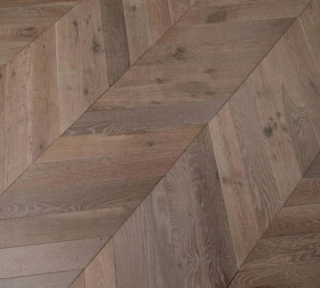 Classic Smoked Rocky Grey Brushed & Oiled Engineered Chevron Oak Flooring