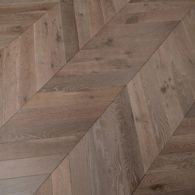 Classic Smoked Rocky Grey Brushed & Oiled Engineered Chevron Oak Flooring
