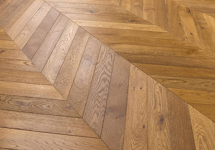 Classic Smoked Brushed UV Oiled Solid Chevron Oak Flooring