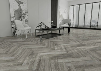 Contemporary Danish Grey Vinyl Herringbone Flooring