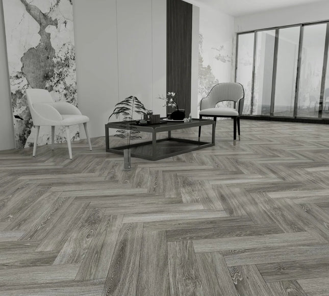 Contemporary Danish Grey Vinyl Herringbone Flooring