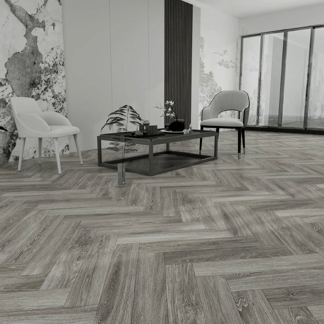 Contemporary Danish Grey Vinyl Herringbone Flooring