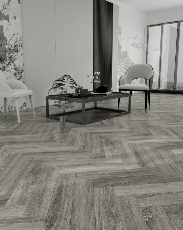 Contemporary Danish Grey Vinyl Herringbone Flooring