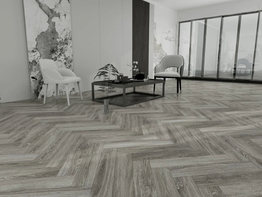 Contemporary Danish Grey Vinyl Herringbone Flooring