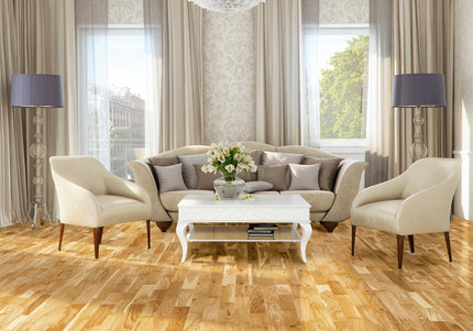 Pukka Flooring European 3-Strip Engineered Oak – 14 x 207mm Multi-Strip European Engineered Oak – Natural Oak Lacquered 3-Strip Sq Edge