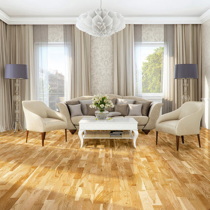 Pukka Flooring European 3-Strip Engineered Oak – 14 x 207mm Multi-Strip European Engineered Oak – Natural Oak Lacquered 3-Strip Sq Edge