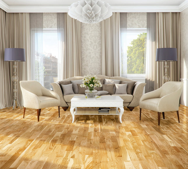 Pukka Flooring European 3-Strip Engineered Oak – 14 x 207mm Multi-Strip European Engineered Oak – Natural Oak Lacquered 3-Strip Sq Edge