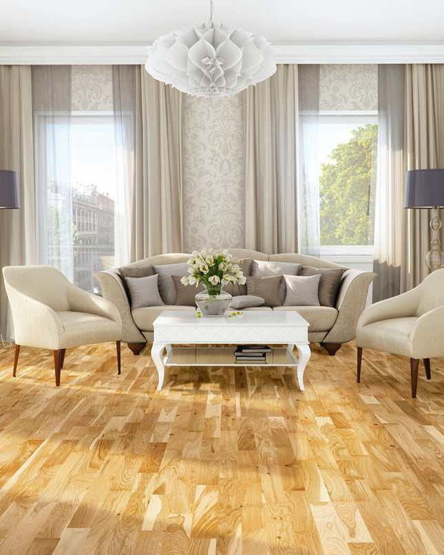 Pukka Flooring European 3-Strip Engineered Oak – 14 x 207mm Multi-Strip European Engineered Oak – Natural Oak Lacquered 3-Strip Sq Edge
