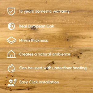 Engineered European Oak Flooring – Natural Oak Brushed Matt Lacquered Rustic 14/2.5 x 130 x 1092mm (Välïnge 5G)