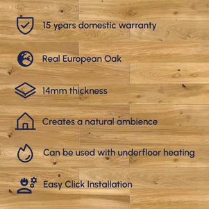 Pukka Flooring 5G Engineered Oak – Natural Oak Lacquered 14 x 155mm European Engineered Oak 4V Bevel, 1092mm