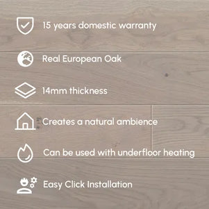 Pukka Flooring 5G Engineered Oak – Grey Oak Brushed & Matt Lacquered 14 x 155mm European Engineered Oak 4V Bevel, 1092mm