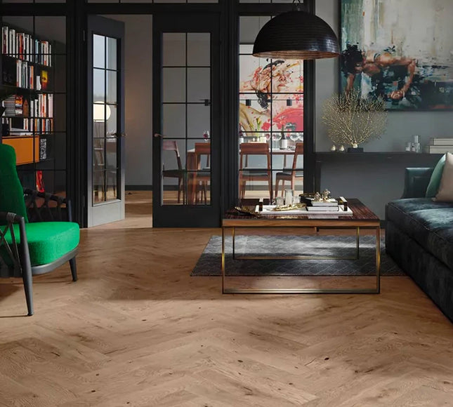Pukka Flooring Loc Engineered Herringbone – 14 x 110mm Herringbone Engineered LOC – French Château Oak Brushed Matt Lacquered