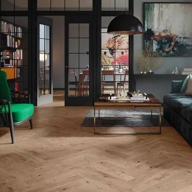 Pukka Flooring Loc Engineered Herringbone – 14 x 110mm Herringbone Engineered LOC – French Château Oak Brushed Matt Lacquered
