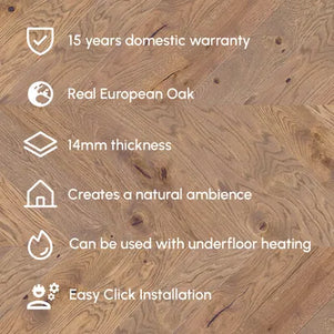 Pukka Flooring Engineered Oak Flooring – 14 x 130mm Chevron Engineered Oak – French Château Oak Brushed & Matt Lacquered