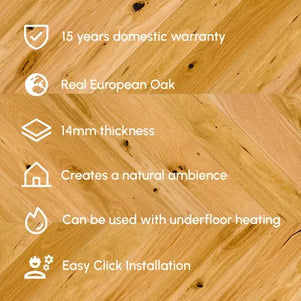 Pukka Flooring Engineered Oak Flooring – 14 x 130mm Chevron Engineered Oak – Natural Oak Brushed & Matt Lacquered
