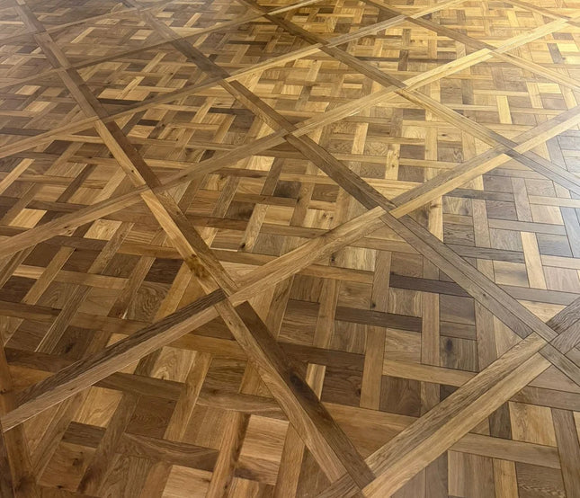 Brushed Smoked Oiled Versailles Pattern Oak Flooring