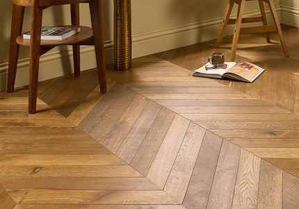 Classic Smoked Brushed UV Oiled Engineered Chevron Oak Flooring