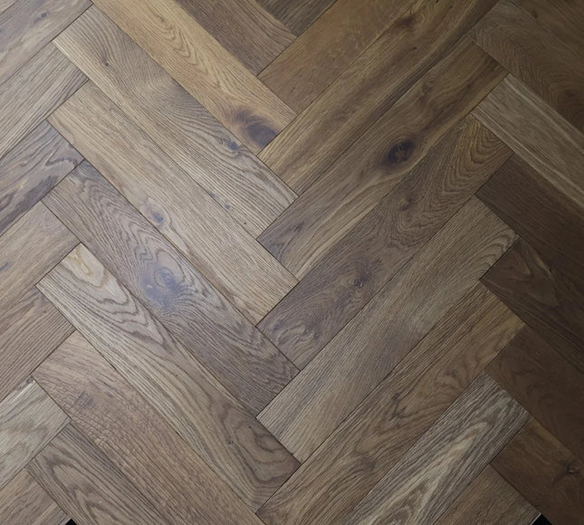 Smoked Brushed Oiled Engineered Herringbone Flooring