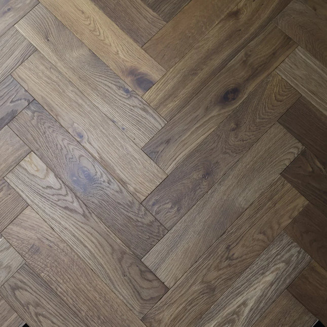 Smoked Brushed Oiled Engineered Herringbone Flooring