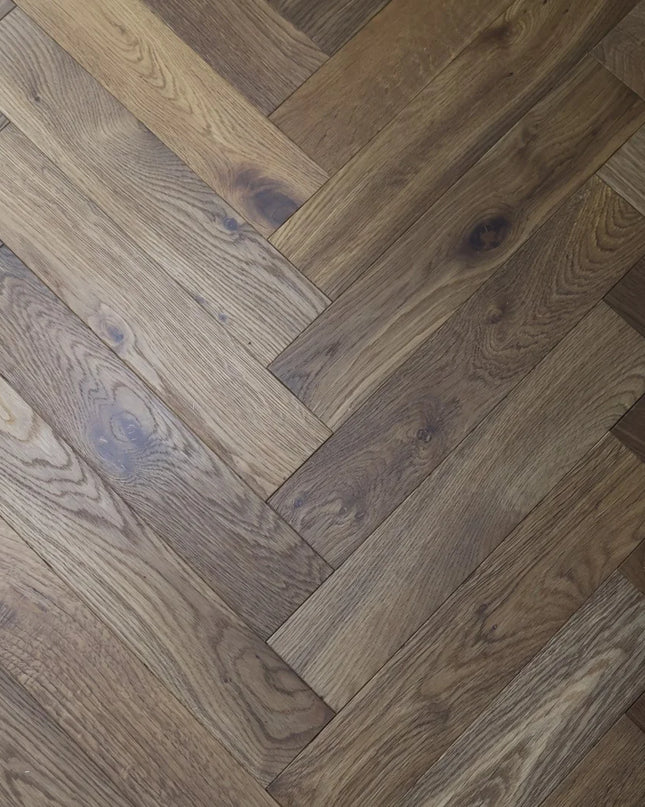 Smoked Brushed Oiled Engineered Herringbone Flooring