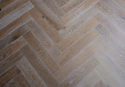 Smoked White Brushed Oiled Engineered Herringbone Flooring