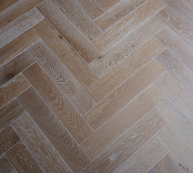 Smoked White Brushed Oiled Engineered Herringbone Flooring