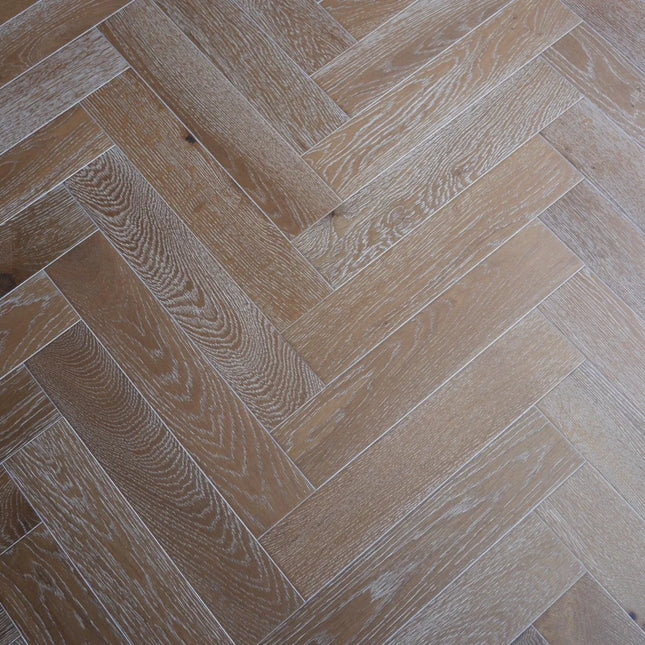 Smoked White Brushed Oiled Engineered Herringbone Flooring