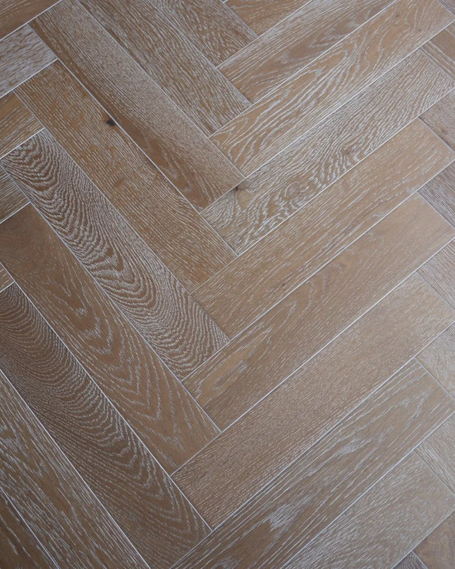 Smoked White Brushed Oiled Engineered Herringbone Flooring