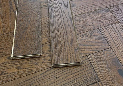 Dark Brown Brushed Oiled Engineered Herringbone Flooring