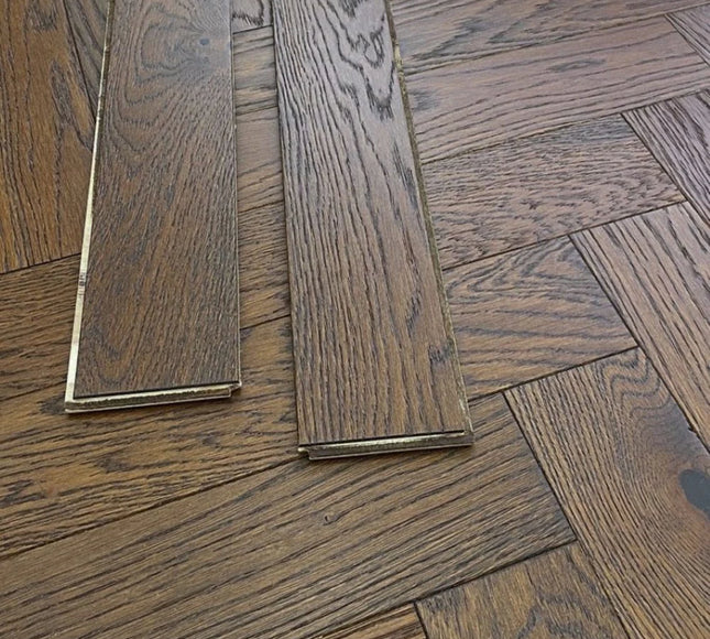 Dark Brown Brushed Oiled Engineered Herringbone Flooring