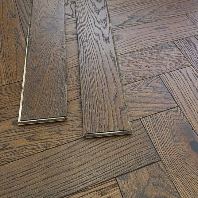 Dark Brown Brushed Oiled Engineered Herringbone Flooring