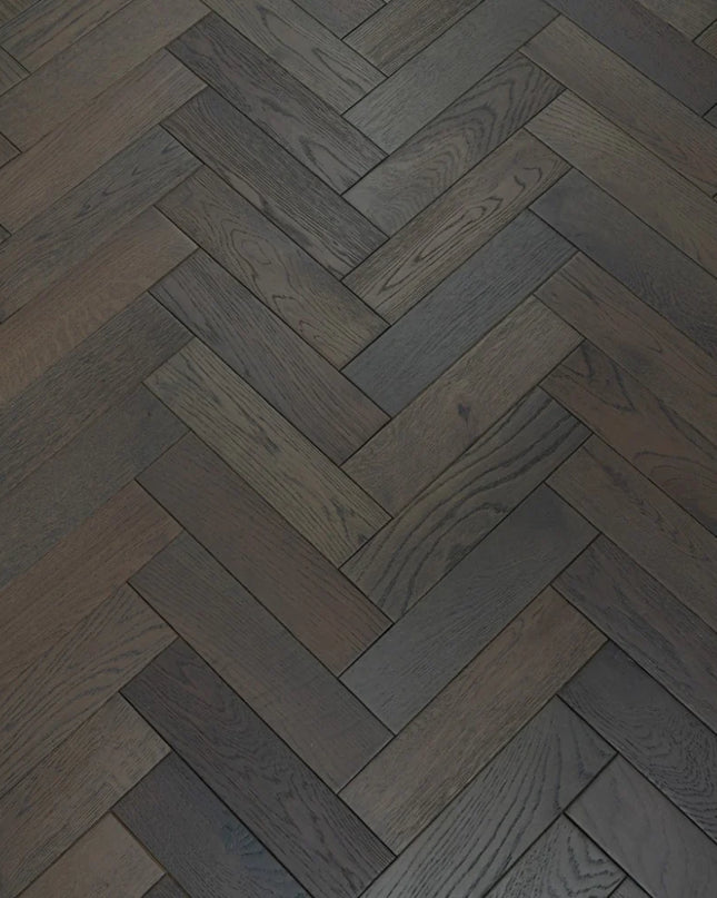Graphite Grey Matt Lacquered Engineered Herringbone Flooring