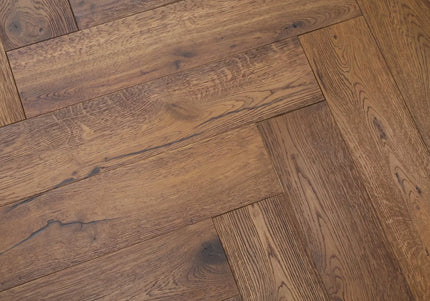 Antique Brown Brushed Oiled Engineered Herringbone Flooring