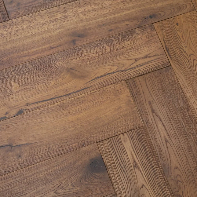 Antique Brown Brushed Oiled Engineered Herringbone Flooring