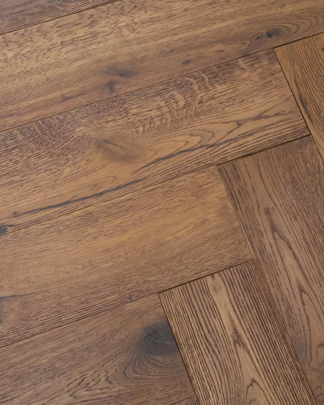 Antique Brown Brushed Oiled Engineered Herringbone Flooring