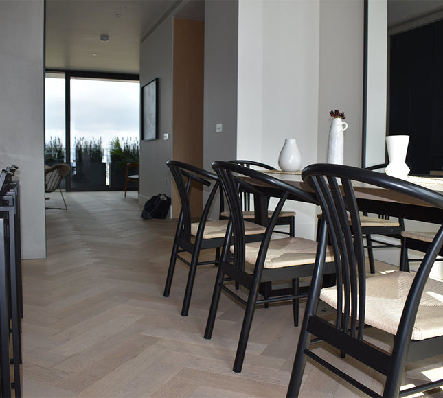 Brushed White UV Oiled Engineered Herringbone Flooring