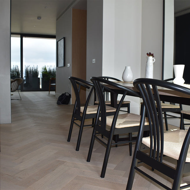 Brushed White UV Oiled Engineered Herringbone Flooring