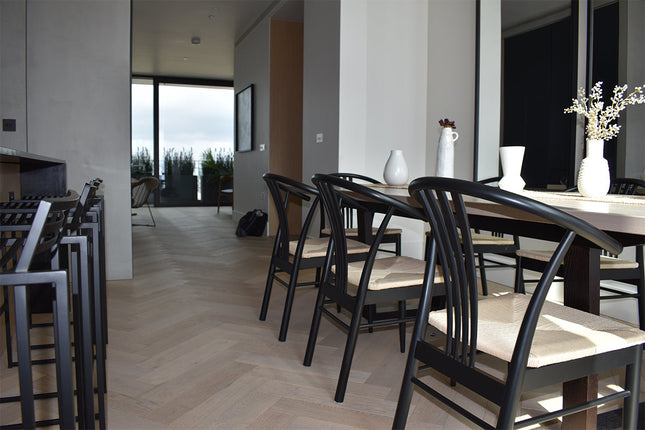 Brushed White UV Oiled Engineered Herringbone Flooring