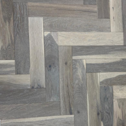 Mystic Smoked Grey Brushed Lacquered Engineered Herringbone Flooring