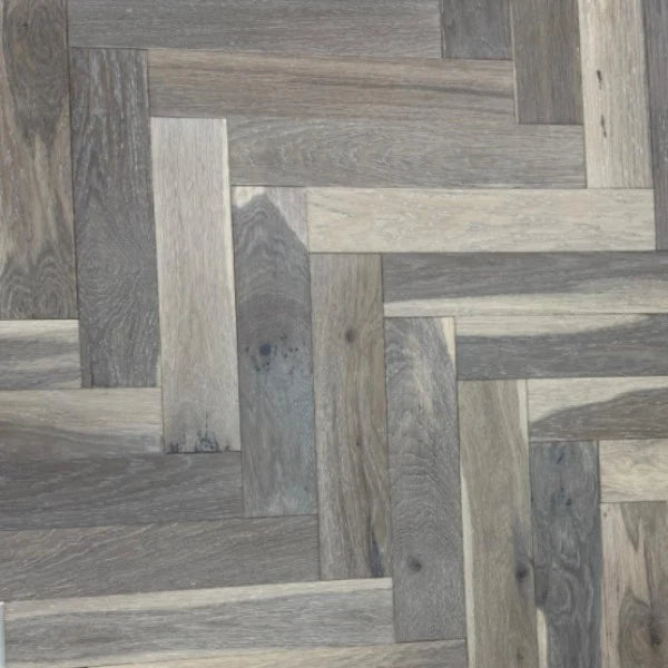 Smoked Grey Brushed Matt Lacquered Engineered Herringbone Flooring